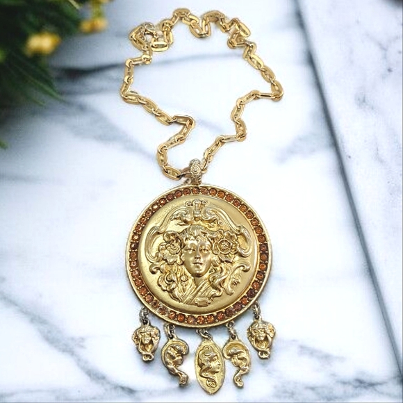 Goldette Vintage 1960's Art Nouveau Maiden Necklace - Picture 1 of 5